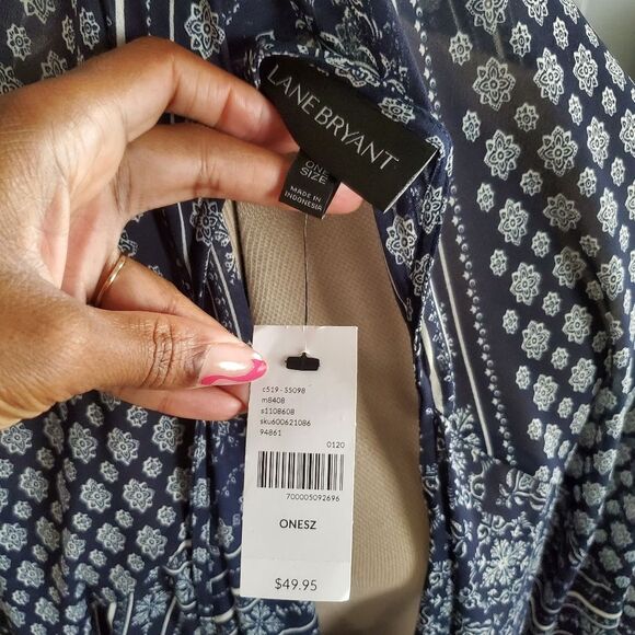 NWT Lane Bryant Women's Kimono One Size Blue Cream Flowy Lightweight Cover-Up - Picture 4 of 6